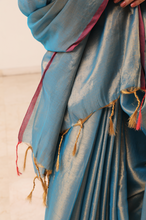 Load image into Gallery viewer, Aqua Tissue Linen Saree
