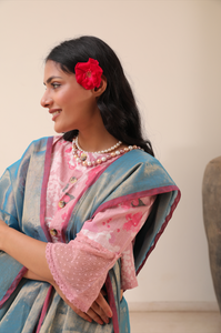 Aqua Tissue Linen Saree