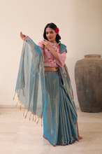 Load image into Gallery viewer, Aqua Tissue Linen Saree
