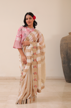 Load image into Gallery viewer, Striped Ivory Silk Cotton Chanderi Saree
