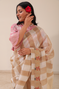 Striped Ivory Silk Cotton Chanderi Saree