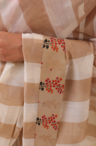 Striped Ivory Silk Cotton Chanderi Saree