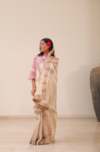 Load image into Gallery viewer, Striped Ivory Silk Cotton Chanderi Saree
