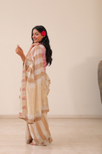 Load image into Gallery viewer, Striped Ivory Silk Cotton Chanderi Saree
