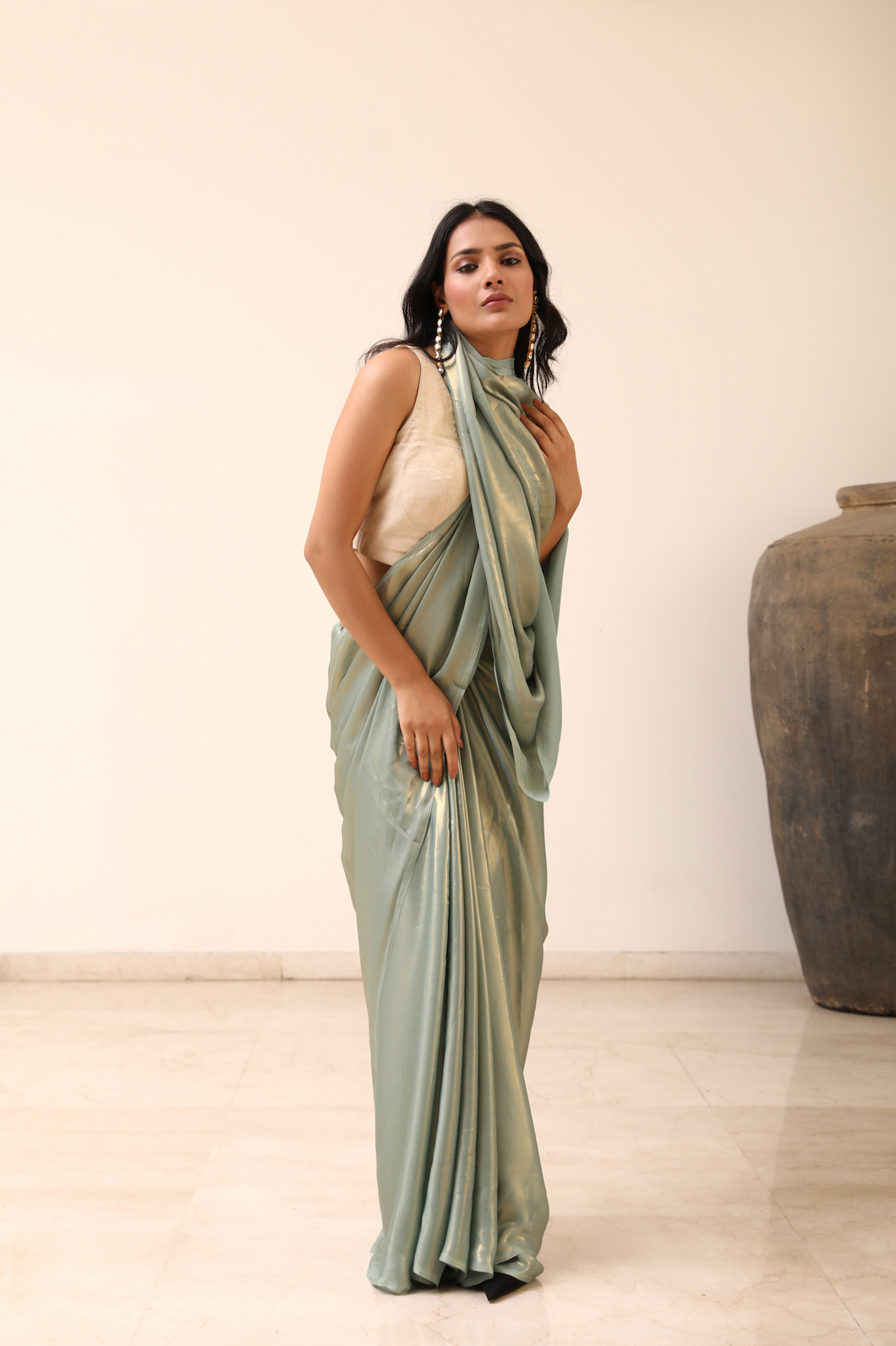 Sea Foam Green Shimmer Georgette Saree