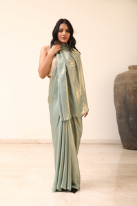 Sea Foam Green Shimmer Georgette Saree