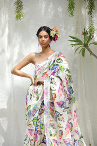 Guldasta Floral Linen Saree