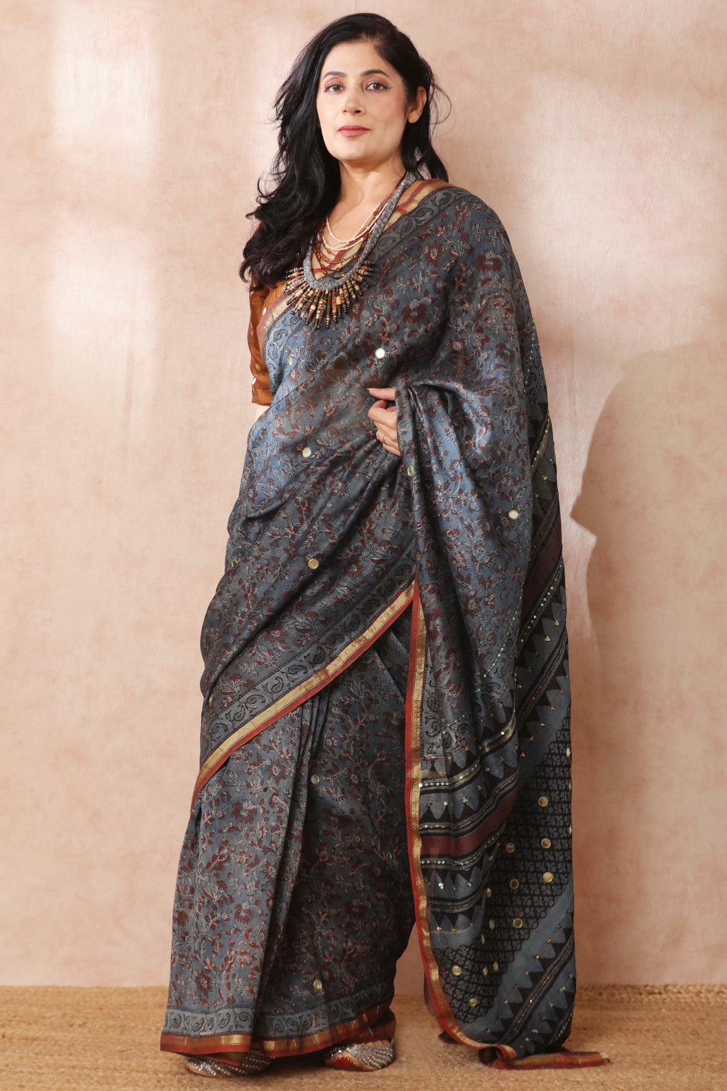 Bagru Cotton Silk Saree