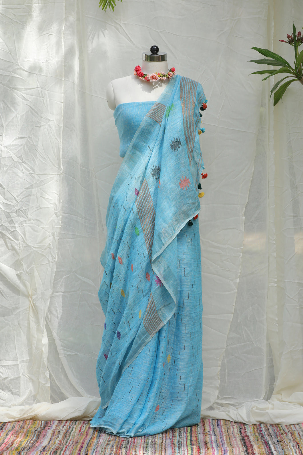 Ksauma Jamdani Linen Saree