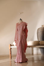 Load image into Gallery viewer, Peach Pleated Satin Saree
